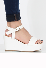White PU Open Toe Wedge Sandals - Kennie-Sandals