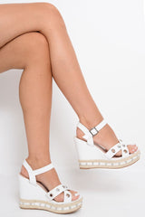 White PU Studded Platforms - Keiko-Wedges