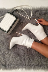 White PU Studded Zip Up Shoe Boots - Niomi-Boots