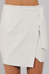 White PU Wrap Around Mini Skirt - Jazlyn-Skirts