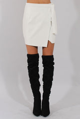 White PU Wrap Around Mini Skirt - Jazlyn-Skirts