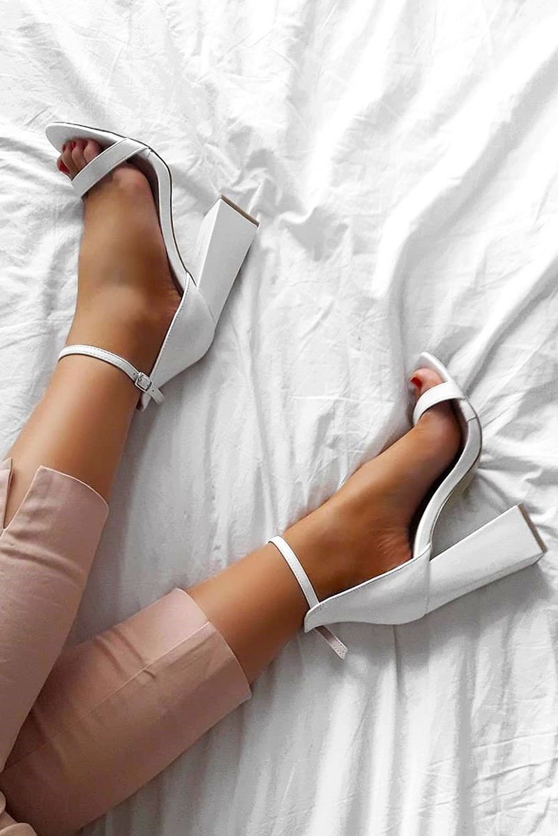 White PUPeep Toe Block Heels - Aalia-Heels
