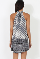White Paisley Print Choker Dress - Crissy-Dresses