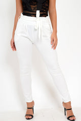 White Paper Bag Tie Waist Cigarette Trousers - Karmen-Trousers