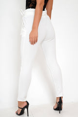 White Paper Bag Tie Waist Cigarette Trousers - Karmen-Trousers