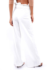 White Paper Bag Tie Waist Wide Leg Trousers - Kennedy-Trousers