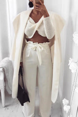 White Paper Bag Tie Waist Wide Leg Trousers - Kennedy-Trousers