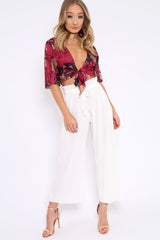 White Paper Bag Waist Wide Legged Pleated Trousers - Louise-Trousers