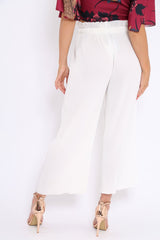 White Paper Bag Waist Wide Legged Pleated Trousers - Louise-Trousers