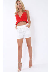 White Paperbag Tie Waist Shorts - Billie-Shorts
