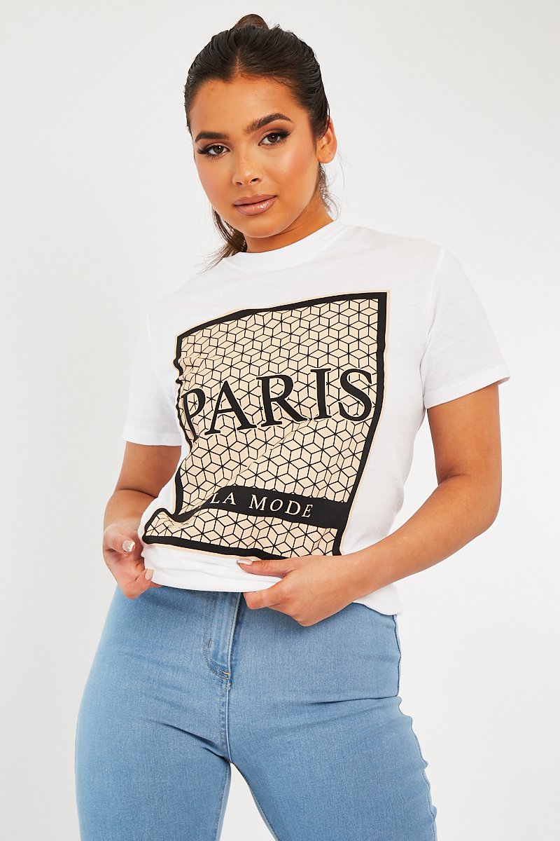 White Paris Slogan T-shirt - Akari-T-shirt