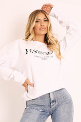 White Parisian Slogan Front Oversized Sweatshirt - Tamy-Loungewear