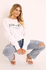 White Parisian Slogan Front Oversized Sweatshirt - Tamy-Loungewear
