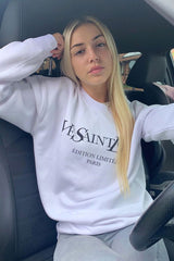 White Parisian Slogan Front Oversized Sweatshirt - Tamy-Loungewear