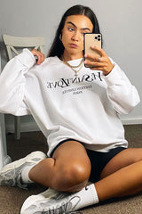White Parisian Slogan Front Oversized Sweatshirt - Tamy-Loungewear