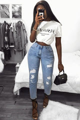 White Parisian Slogan T-shirt - Beckie-T-shirt