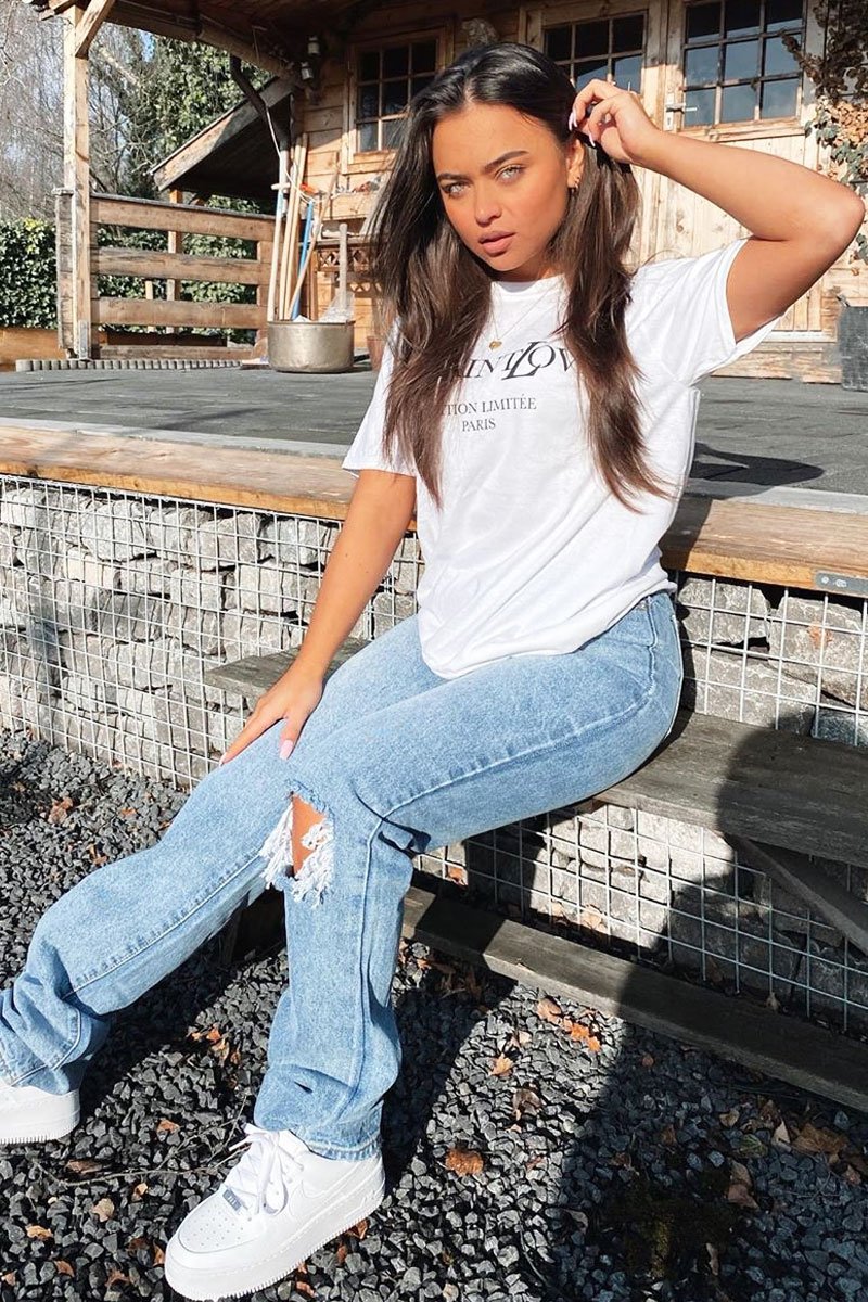 White Parisian Slogan T-shirt - Beckie-T-shirt