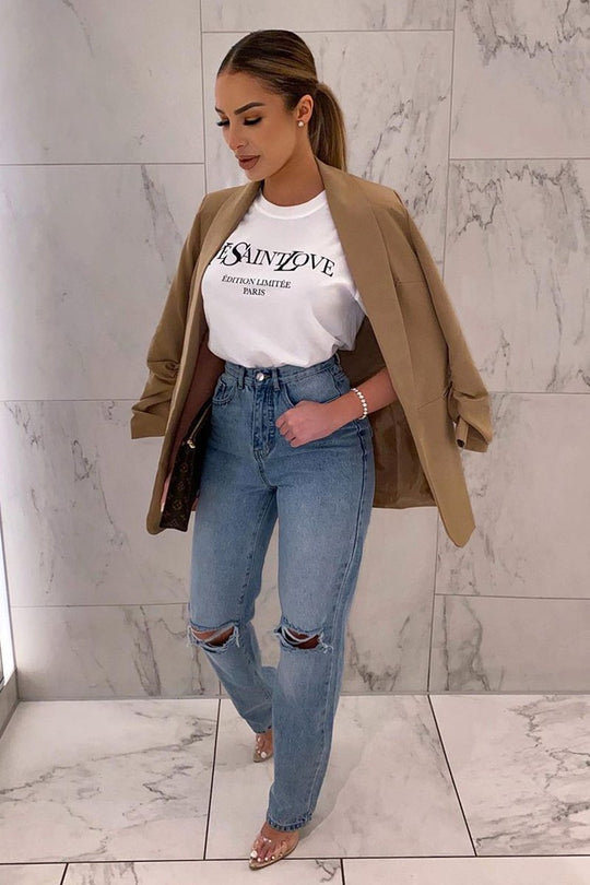 White Parisian Slogan T-shirt - Beckie