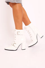 White Patent Buckle Pointed Boots - Canyon-Boots