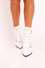 White Patent Buckle Pointed Boots - Canyon-Boots