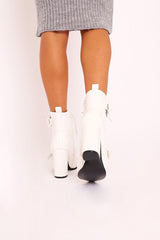 White Patent Buckle Pointed Boots - Canyon-Boots