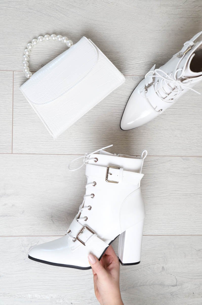 White Patent Buckle Pointed Boots - Canyon-Boots