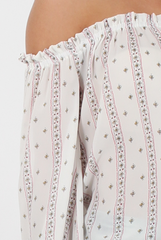 White Pattern Bardot Three Quarter Bell Sleeve Crop- Chantelle-Dresses