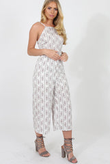 White Pattern Culotte Jumpsuit - Monika-Jumpsuits