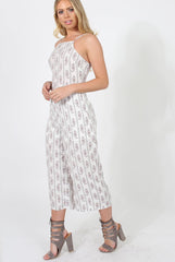 White Pattern Culotte Jumpsuit - Monika-Jumpsuits