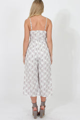 White Pattern Culotte Jumpsuit - Monika-Jumpsuits