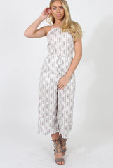 White Pattern Culotte Jumpsuit - Monika-Jumpsuits