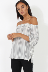 White Patterned Bardot Top - Tessie-Tops