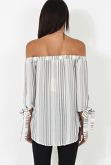 White Patterned Bardot Top - Tessie-Tops