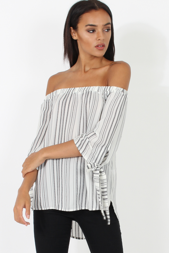 White Patterned Bardot Top - Tessie