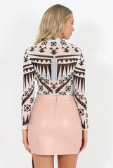 White Patterned Mesh Bodysuit - Shauna-Bodysuits