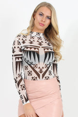 White Patterned Mesh Bodysuit - Shauna-Bodysuits
