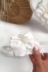 White Pearl Detail Ruffle Sliders - Kahli-Sliders