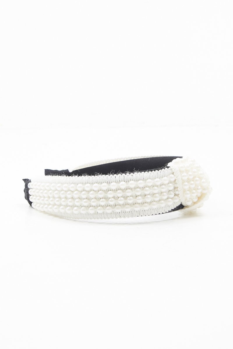 White Pearl Knot Detail Wide Hairband - Eugenie-Hair