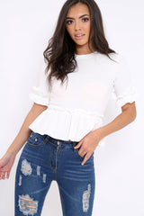 White Peplum Frill Detail Top - Carly-Tops
