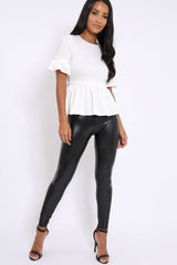 White Peplum Frill Detail Top with Frill Sleeves - Gretta-Tops