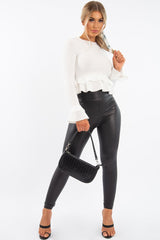White Peplum Frill Long Sleeve Top - Fari-Tops