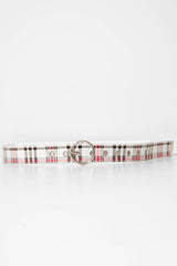 White Pink Check Woven Circle Buckle Belt - Luisa-Belts