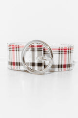 White Pink Check Woven Circle Buckle Belt - Luisa-Belts