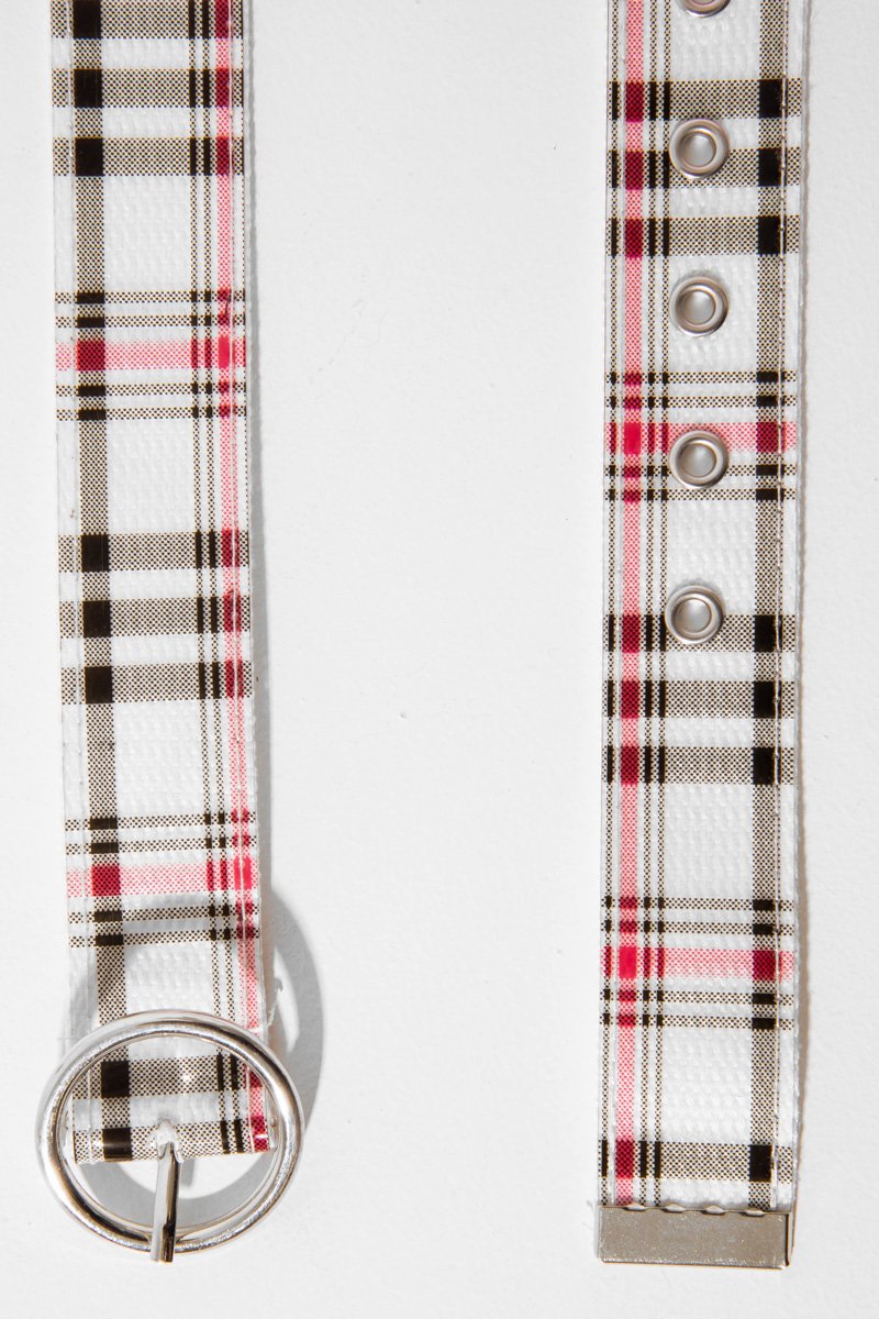 White Pink Check Woven Circle Buckle Belt - Luisa-Belts