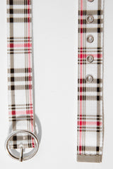 White Pink Check Woven Circle Buckle Belt - Luisa-Belts