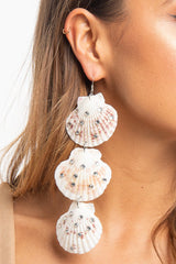 White Pink Diamante 3 Drop Shell Earrings -Amey-Jewellery