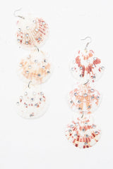 White Pink Diamante 3 Drop Shell Earrings -Amey-Jewellery