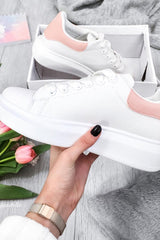 White Pink Faux Suede Insert Chunky Sole Trainers - Yuki-Trainers
