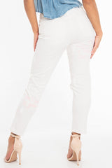 White Pink Graffiti Slogan Print Mom Jeans - Rosy-Jeans