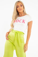 White Pink Rock Slogan Textured T-Shirt - Effie-T-shirt
